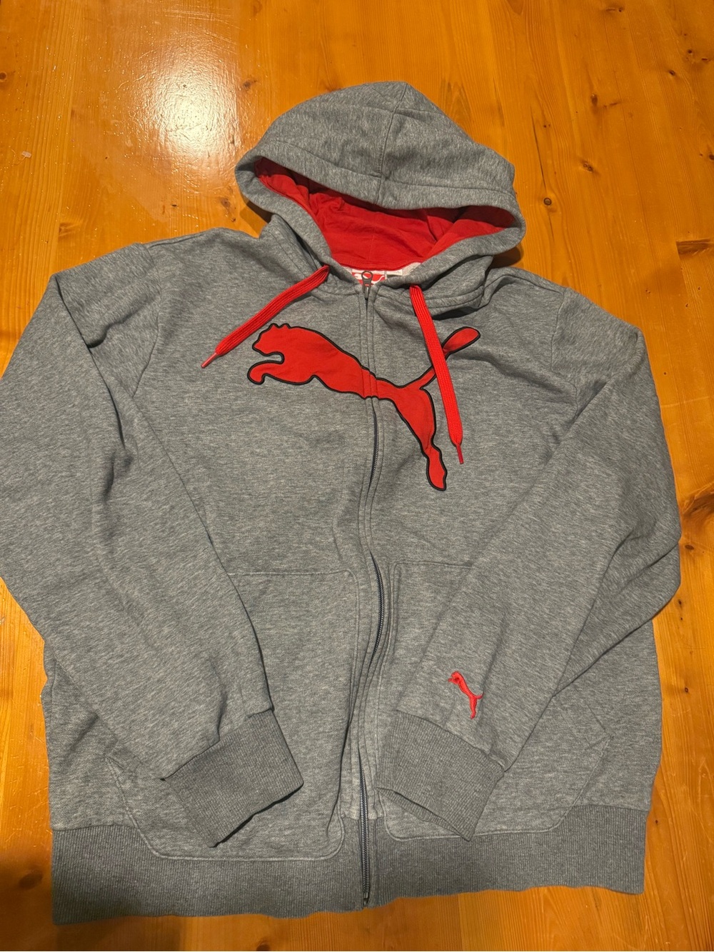Puma Gray Full-Zip Hoodie with Red Logo